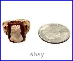 Early 1900s Victorian Hand-carved 14k Gold Carnelian Cameo Ring Size 10 4.45 g