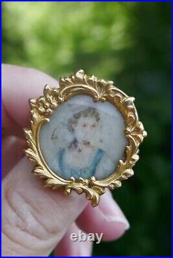 Early 19th Century 14kt+ Yellow Gold Brooch With Hand Painted Portrait 7 Grams