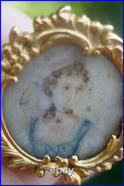 Early 19th Century 14kt+ Yellow Gold Brooch With Hand Painted Portrait 7 Grams