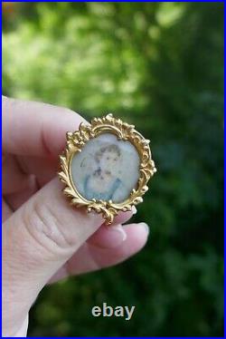 Early 19th Century 14kt+ Yellow Gold Brooch With Hand Painted Portrait 7 Grams