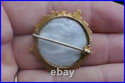 Early 19th Century 14kt+ Yellow Gold Brooch With Hand Painted Portrait 7 Grams