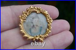 Early 19th Century 14kt+ Yellow Gold Brooch With Hand Painted Portrait 7 Grams