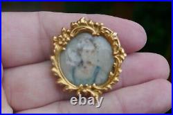 Early 19th Century 14kt+ Yellow Gold Brooch With Hand Painted Portrait 7 Grams