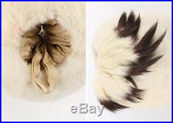 Edwardian Victorian Winter White Ermine Fur Tail Hand Warmer Muff, Early 1900's