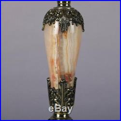 Electrified Hand Painted Brass & Onyx Gone-With-The-Wind Lamp, 19th Century