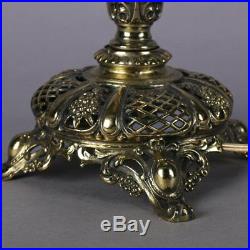 Electrified Hand Painted Brass & Onyx Gone-With-The-Wind Lamp, 19th Century