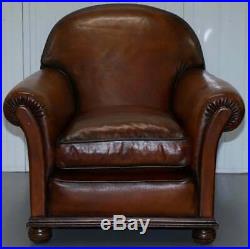 English Fully Restored Hand Dyed Victorian Whisky Brown Leather Armchairs Pair