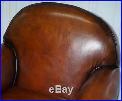 English Fully Restored Hand Dyed Victorian Whisky Brown Leather Armchairs Pair