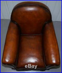 English Fully Restored Hand Dyed Victorian Whisky Brown Leather Armchairs Pair