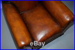 English Fully Restored Hand Dyed Victorian Whisky Brown Leather Armchairs Pair