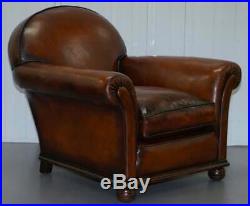 English Fully Restored Hand Dyed Victorian Whisky Brown Leather Armchairs Pair
