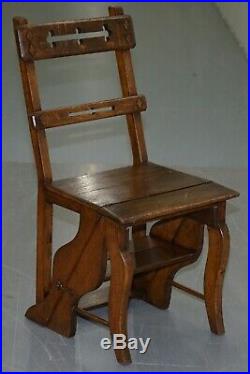 English Oak Library Chair Metamorphic Steps Circa 1890 Arts & Crafts Hand Made