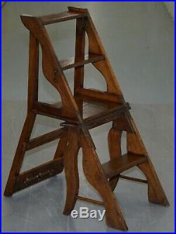 English Oak Library Chair Metamorphic Steps Circa 1890 Arts & Crafts Hand Made