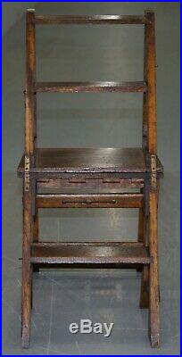 English Oak Library Chair Metamorphic Steps Circa 1890 Arts & Crafts Hand Made