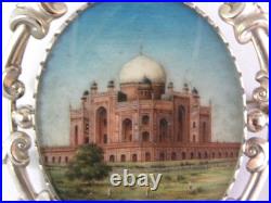 Estate 19c Antique Miniature Humayun's Tomb Hand Painted Brooch Sterling 2.5