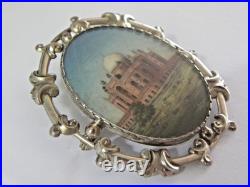 Estate 19c Antique Miniature Humayun's Tomb Hand Painted Brooch Sterling 2.5