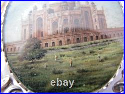 Estate 19c Antique Miniature Humayun's Tomb Hand Painted Brooch Sterling 2.5