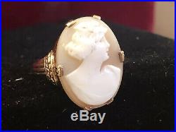 Estate Antique 10k Yellow Gold Cameo Ring Hand Carved Shell Victorian