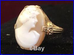 Estate Antique 10k Yellow Gold Cameo Ring Hand Carved Shell Victorian