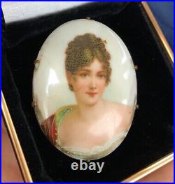 Estate Antique Victorian Hand-Painted Porcelain Pretty Lady Cameo BROOCH