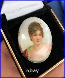 Estate Antique Victorian Hand-Painted Porcelain Pretty Lady Cameo BROOCH