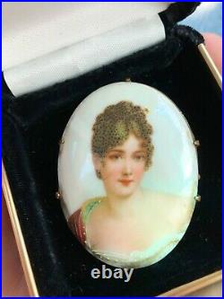 Estate -Antique Victorian Hand-Painted Porcelain Pretty Lady Cameo BROOCH Wow