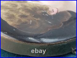 Estate Large Handed Painted Porcelain Lady's Face in Brass Pin Antique