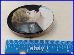 Estate Large Handed Painted Porcelain Lady's Face in Brass Pin Antique