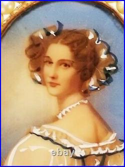 Estate Victorian 12K Gold Filled & Pearl Hand Painted Portrait Pin Brooch