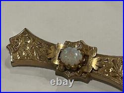 Estate Victorian Australian Opal Hand Engraved Rolled Gold Bar Pin 2.25