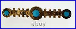 Etruscan Revival 14K Gold & Persian Turquoise Victorian Brooch Pin Circa 1880