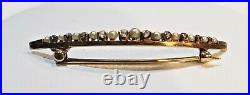 Exceptional 14K ATQ Victorian Crescent Brooch Hand Rose Cut Diamond & Seed Pearl