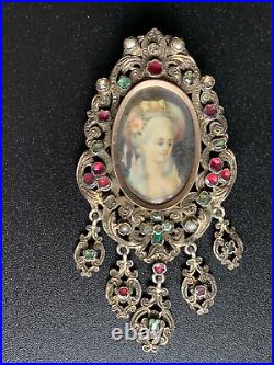 Exceptional & Unique French Antique 1800s Brooch/pendant Hand painted on shell