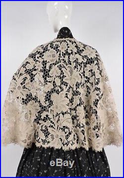 Exquisite 19th C Victorian Hand Made Needle Lace Floral Cape For Dress