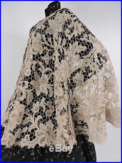 Exquisite 19th C Victorian Hand Made Needle Lace Floral Cape For Dress