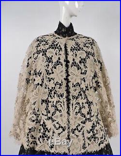 Exquisite 19th C Victorian Hand Made Needle Lace Floral Cape For Dress