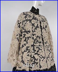 Exquisite 19th C Victorian Hand Made Needle Lace Floral Cape For Dress