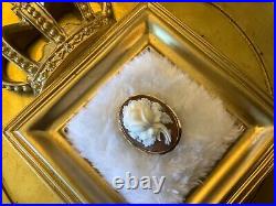 Exquisite Antique Victorian 14K Rose Cameo Hand Carved Shell Brooch/Pendant