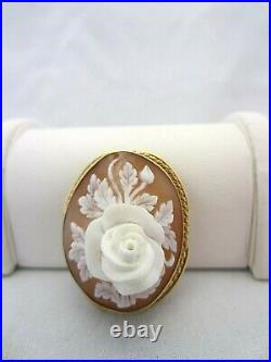 Exquisite Antique Victorian Rose Cameo Brooch/Pin/Pendant Hand Carved Shell 14k