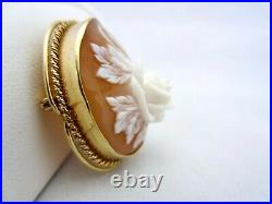 Exquisite Antique Victorian Rose Cameo Brooch/Pin/Pendant Hand Carved Shell 14k