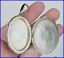 Exquisite Large Victorian Sterling Silver Locket Pendant Hand Engraved 2 Birds