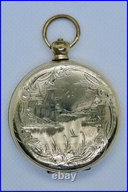 Exquisite Locket Gold-Filled Hand-Etched Scenic Lg Victorian Valentine's Day