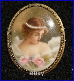 Exquisite Victorian Hand Painted Antique Pin Brooch