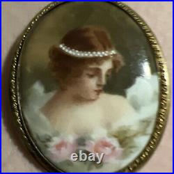 Exquisite Victorian Hand Painted Antique Pin Brooch
