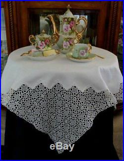 FAB Antique VICTORIAN English Tea Tablecloth 34 Hand Made Venetian Lace PRISTIN