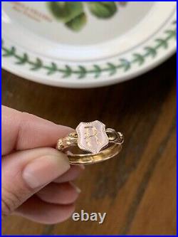 FEDE Antique SIGNET Ring VICTORIAN 10k Rose Gold 2 Hand Holding Shield Initial R