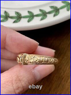 FEDE Rare VICTORIAN Antique POISON 14k Gold Ring Locket Snuff Hands Floral Band