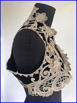 Fabulous Antique Victorian 3D Bobbin Hand Made Lace Black Velvet Bolero Vest
