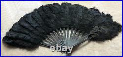 Fabulous Antique Victorian Ostrich Plume Hand Fan with Ebony Sticks