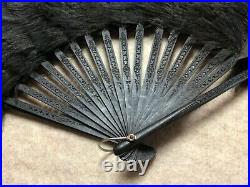Fabulous Antique Victorian Ostrich Plume Hand Fan with Ebony Sticks